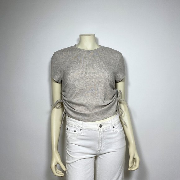 REFORMATION Oatmeal Ribbed w/Side Ruched Tee - Picture 1 of 7